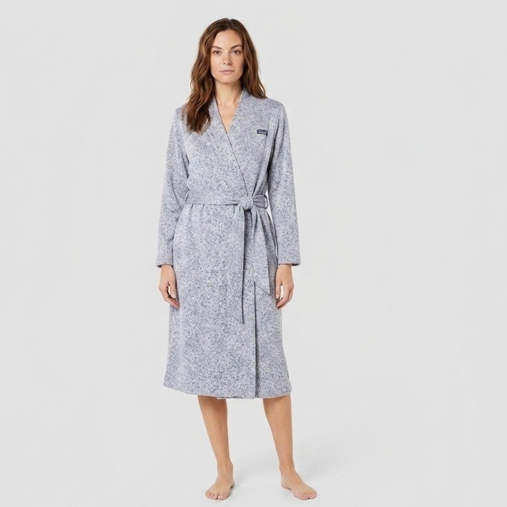 LL Bean Womens Gray Marled Sweater Fleece Robe 507457 Small Regular Tie Waist